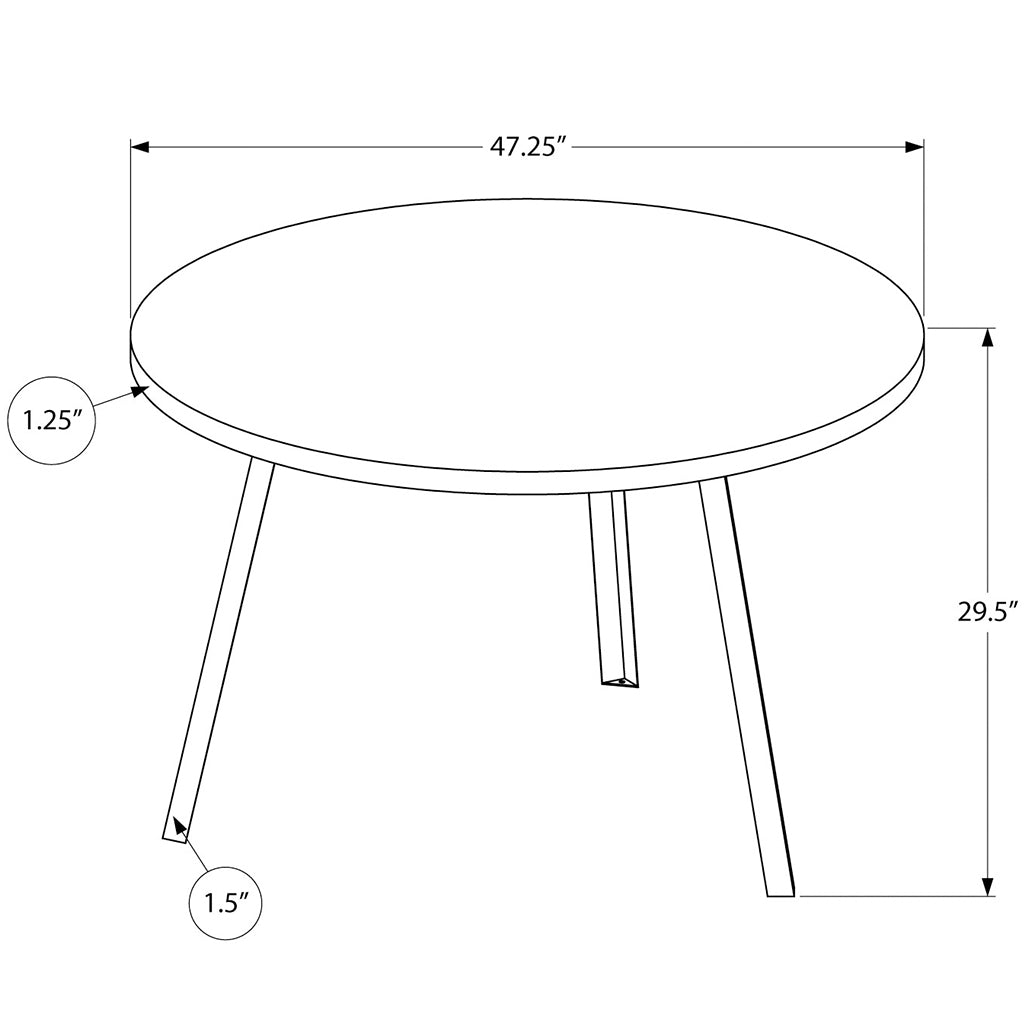 47" Round Wooden Dining Table For 4, Reclaimed Wood, Metal Legs, Contemporary, 4512822898018, Brand: Homeroots, Size: 47.25inW x 47.25inD x 29.5inH, Weight: 48lb, Shape: Round, Material: Top: Reclaimed Wood, Legs: Metal, Seating Capacity: Seats 2-4 people, Color: Top: Brown, Base: Black