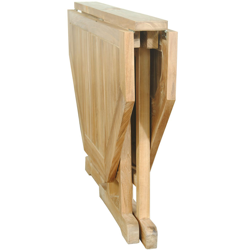 Butterfly | 47" Round Folding Table, Teak Wood Brand: Anderson Teak; Size: 47inW x 47inD x 29inH Weight: 85lb; Shape: Round; Material: Teak Wood Seating Capacity: Seats 2-4 people; Color: Neutral teak color; light wood, TBF-047BR