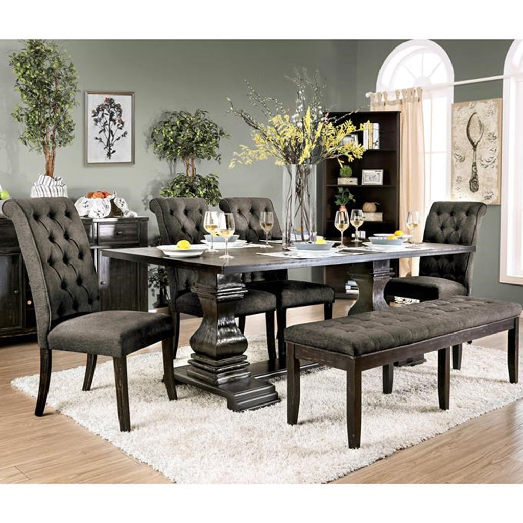 84" Nissa | Wood Trestle Table, Black, 6 Seater, IDF-3840T