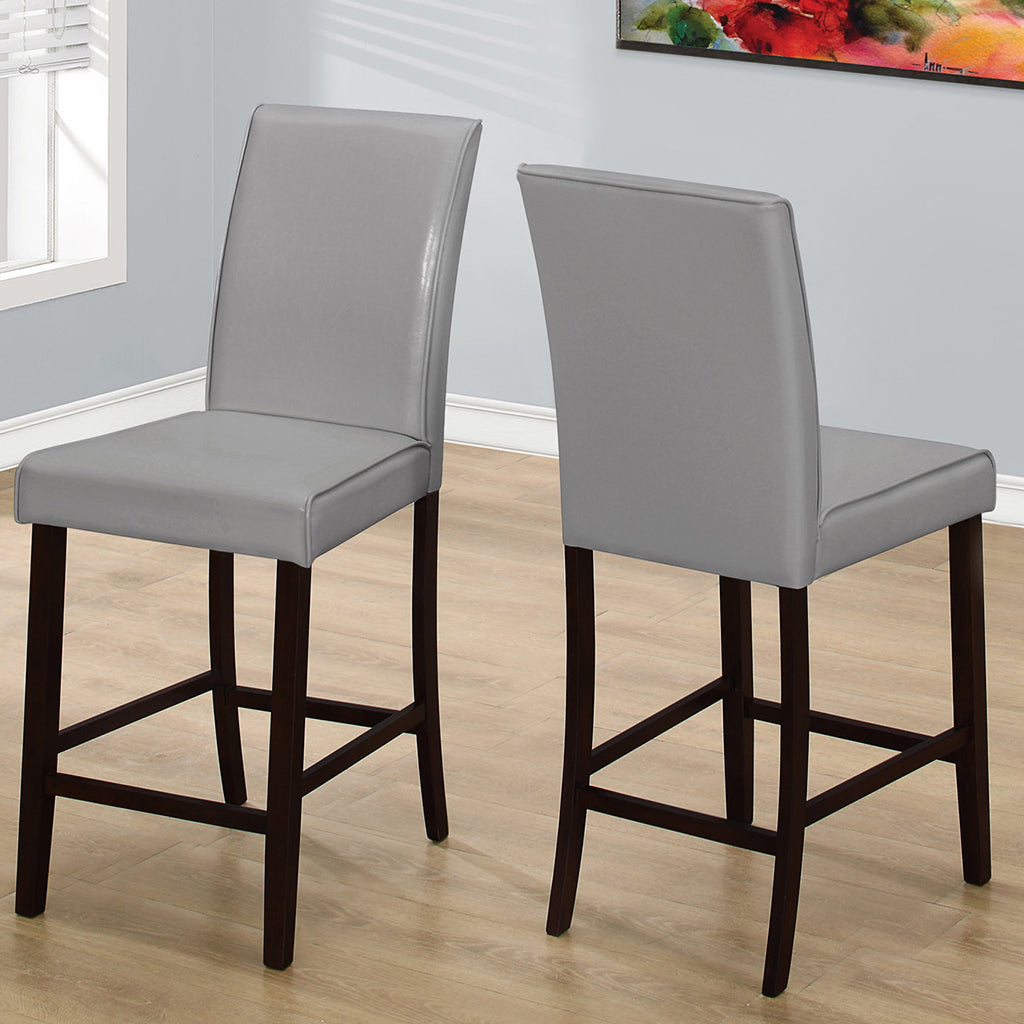 Set of 2 Dining Chairs, Gray Faux Leather, Wood & MDF Frame