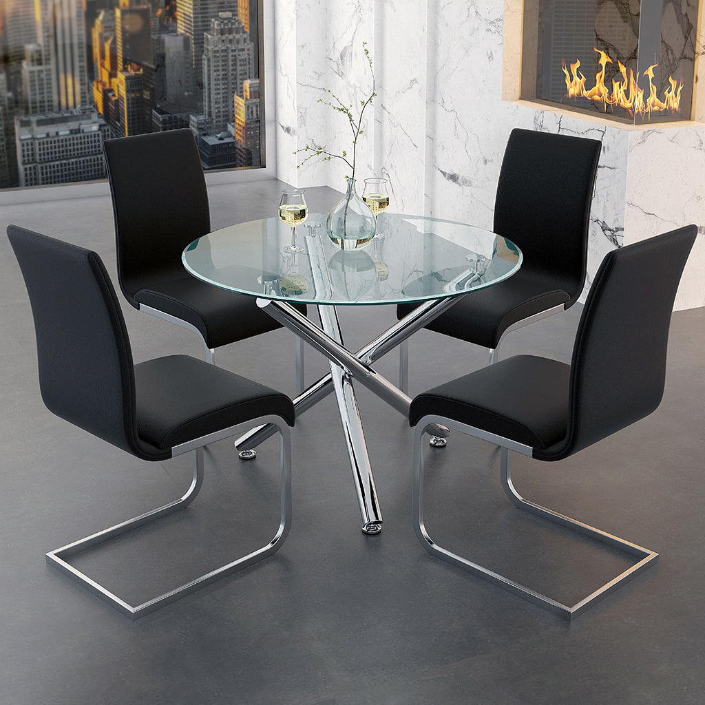 Solara II | Small Round Glass Dining Table, Chrome Metal Base, 4 Seater, 201-160-40