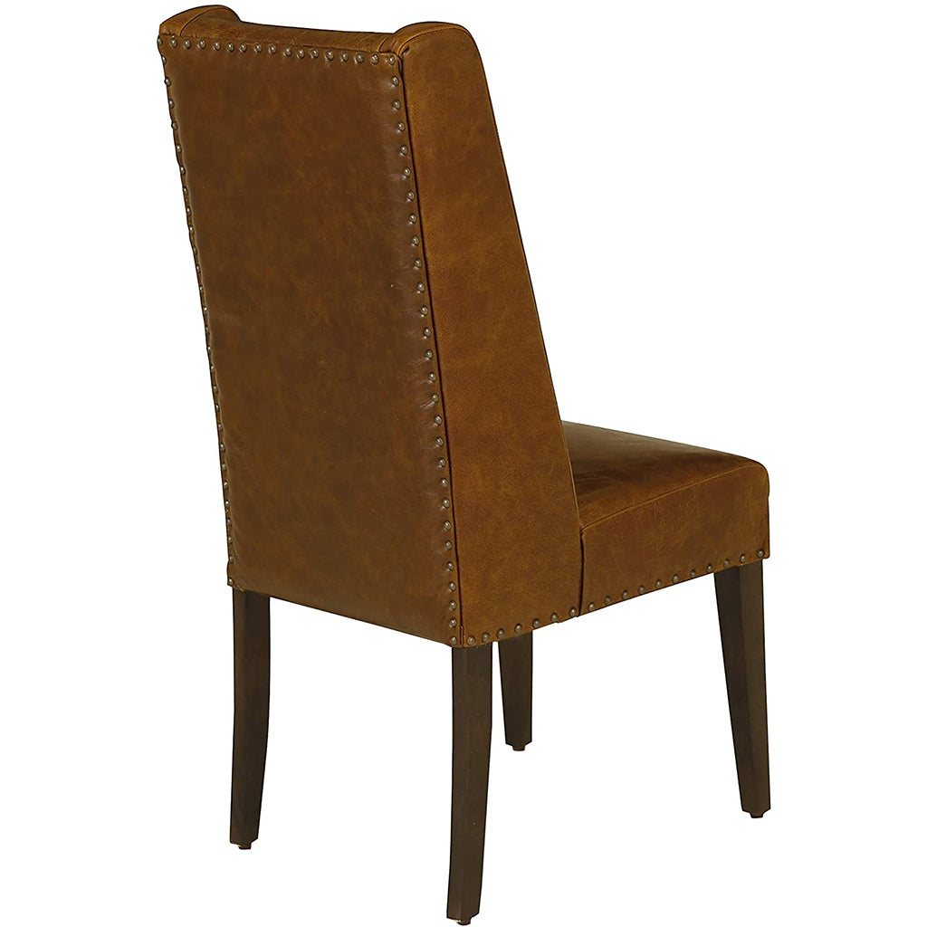 Brown Leather Dining Chair, Wooden Frame