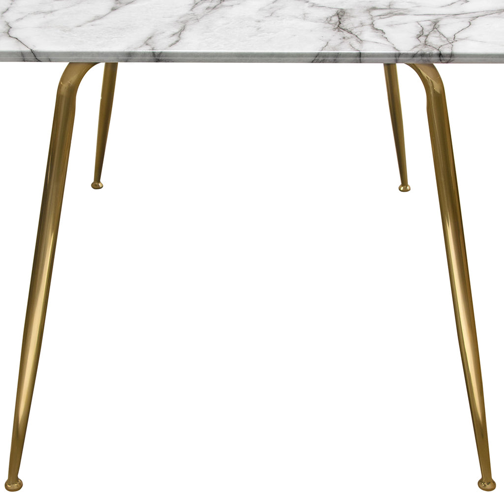 47" x 32" Chance Dining Table, Faux Marble Top, Metal Base, 4 Seater