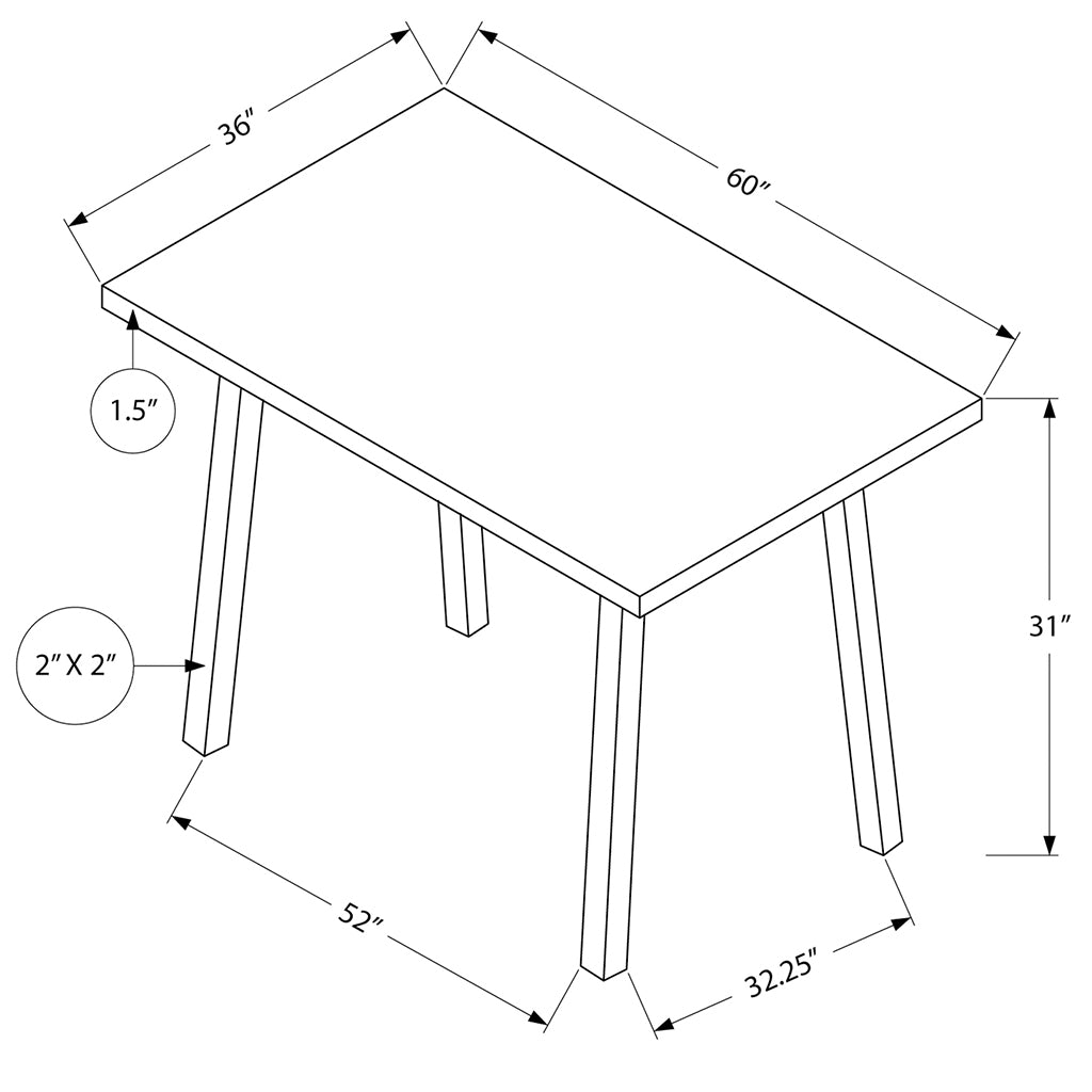 60" Inch Rectangular Dining Table, MDF, Walnut Veneer, Metal Legs, 4512839526072 Brand: Homeroots Size: 60inW x 36inD x 31inH, Weight: 57lb, Shape: Rectangular, Material: Top: MDF, Walnut Veneer, Legs: Metal, Seating Capacity: Seats 4-6 people, Color: Top: Dark Wood Color (Dark Brown), Base: Black