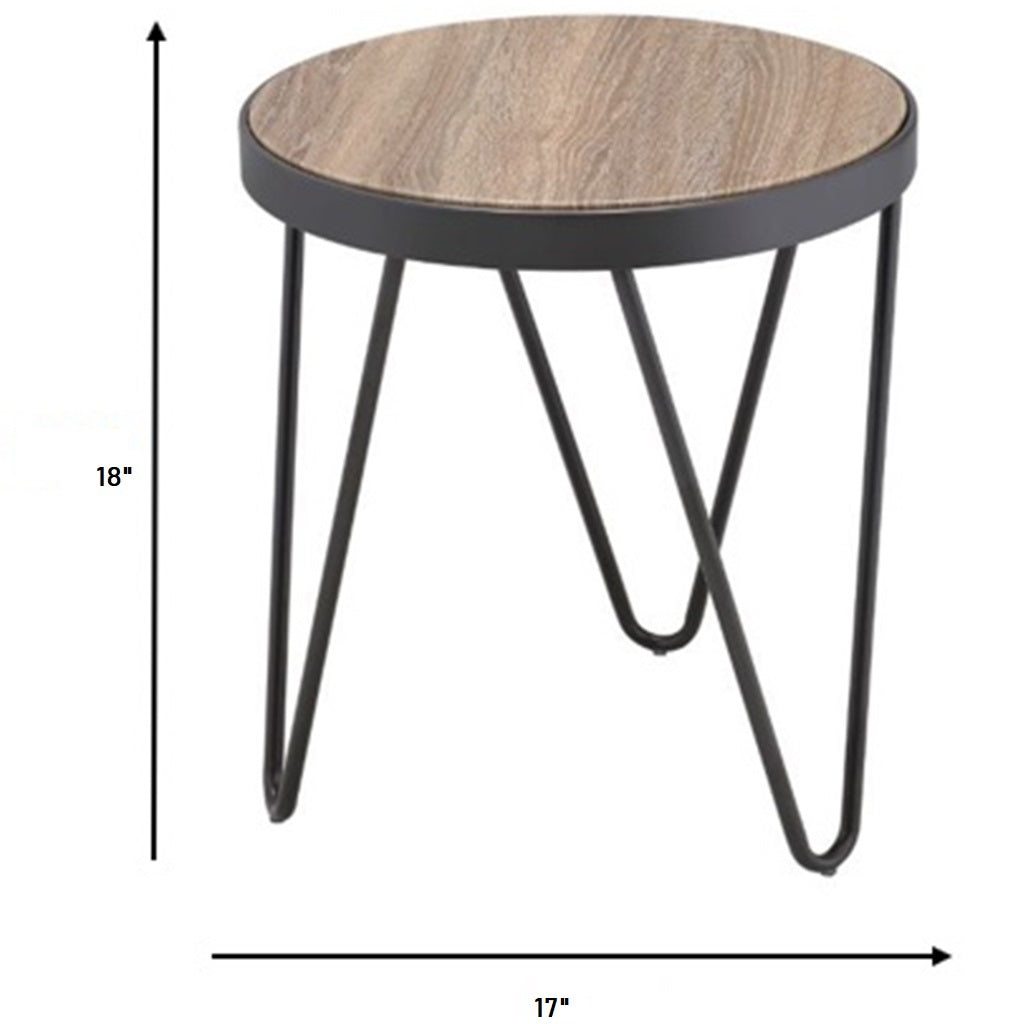 Rustic Industrial Style End Table, Particle Board Top, Metal Frame & Legs, 286246