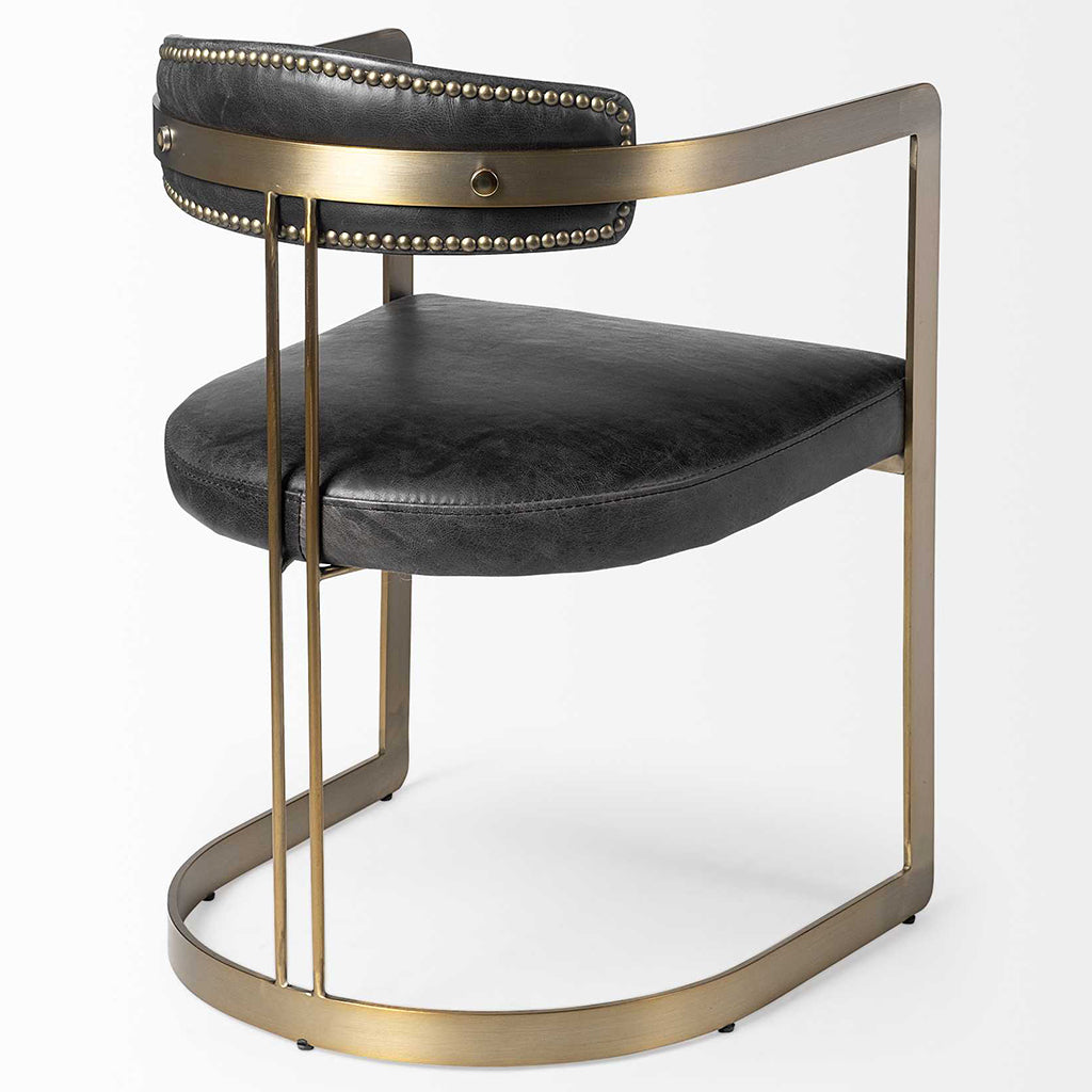 Black Leather Seat With Gold Iron Frame Dining Chair