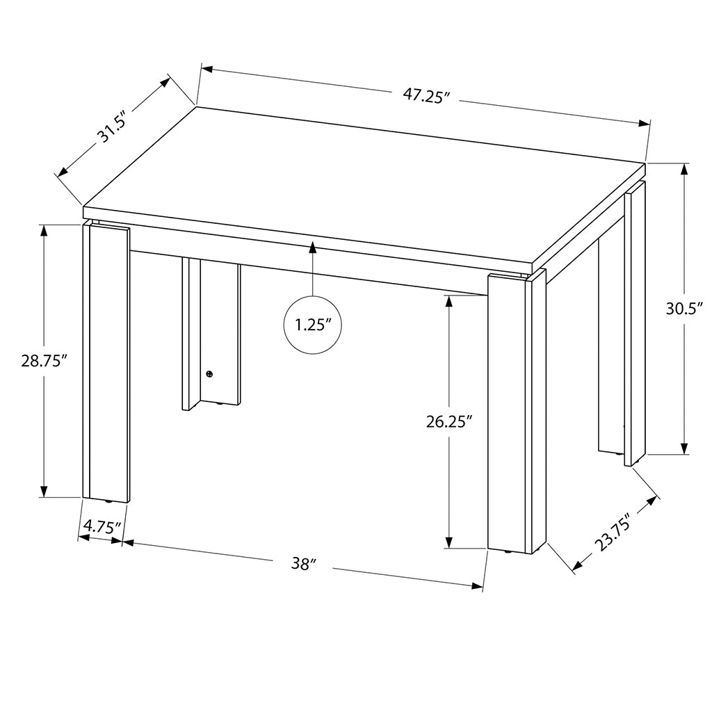 47" White Dining Table For 4, Smooth White Finish, Rectangular, MDF, 4512839526041 Brand: Homeroots, Size: 47.25inW x 31.5inD x 30.5inH, Weight: 44lb, Shape: Rectangular, Material: MDF, Seating Capacity: Seats 2-4, Color: White