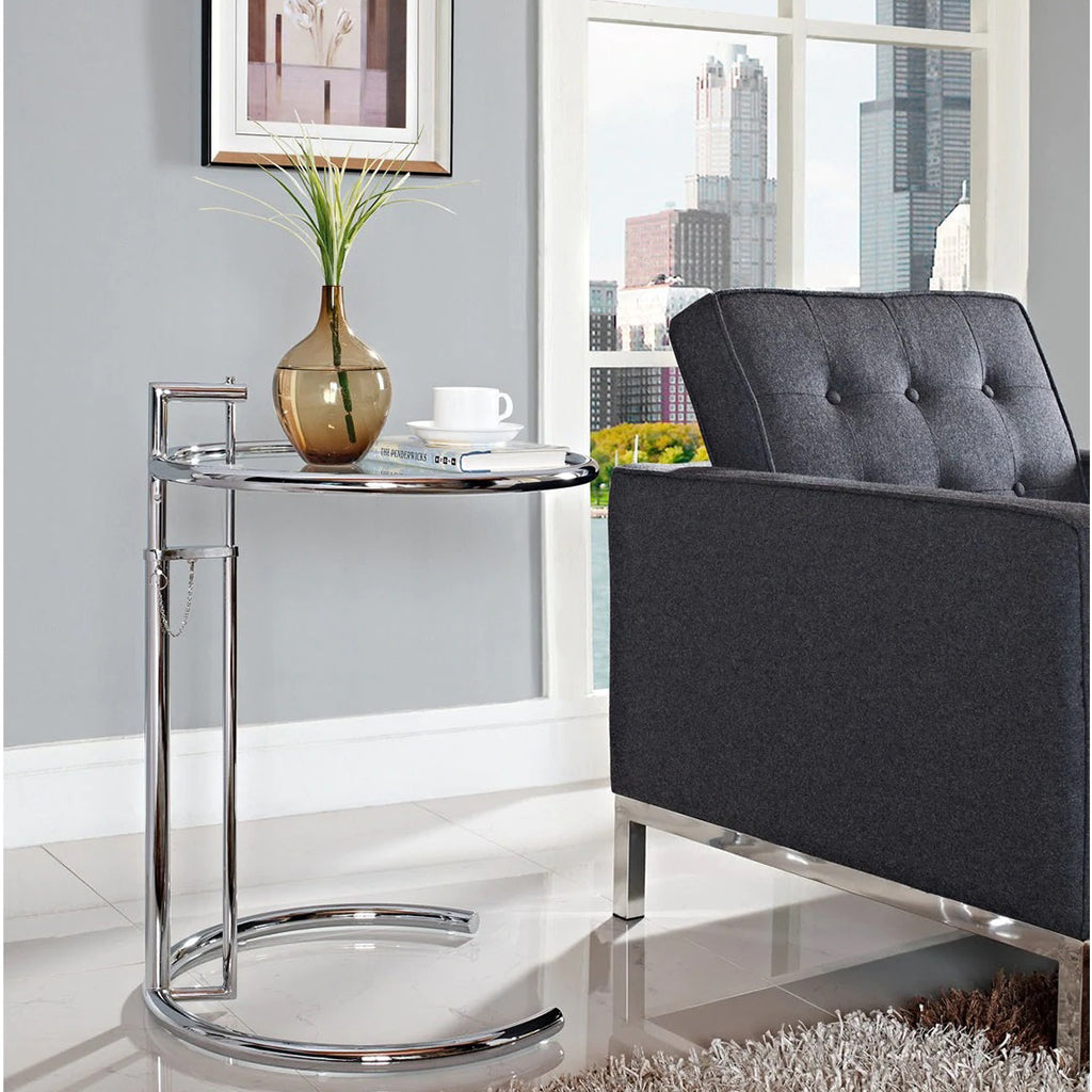 Eileen | 20" Adjustable Height Glass End Table, EEI-125-SLV
