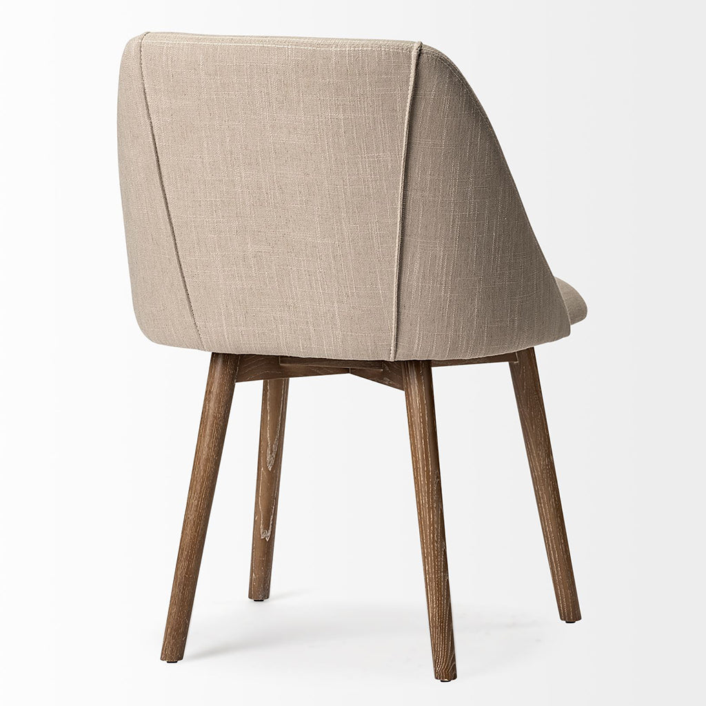 Cream Fabric Wrap With Brown Wooden Base Dining Chair