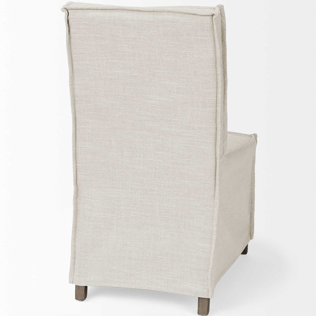 Cream Fabric Slip Cover With Brown Wooden Base Dining Chair