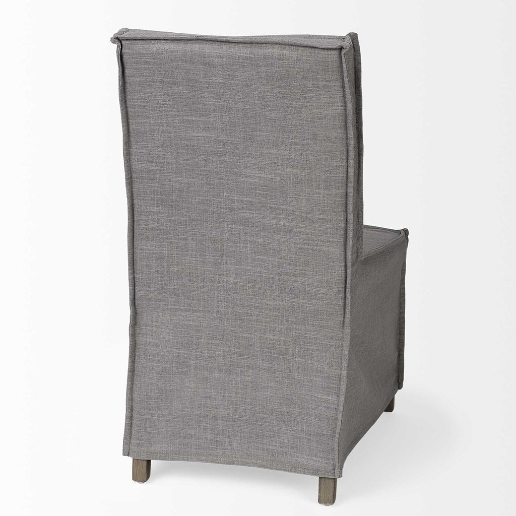 Gray Fabric Slip Cover With Brown Wooden Base Dining Chair