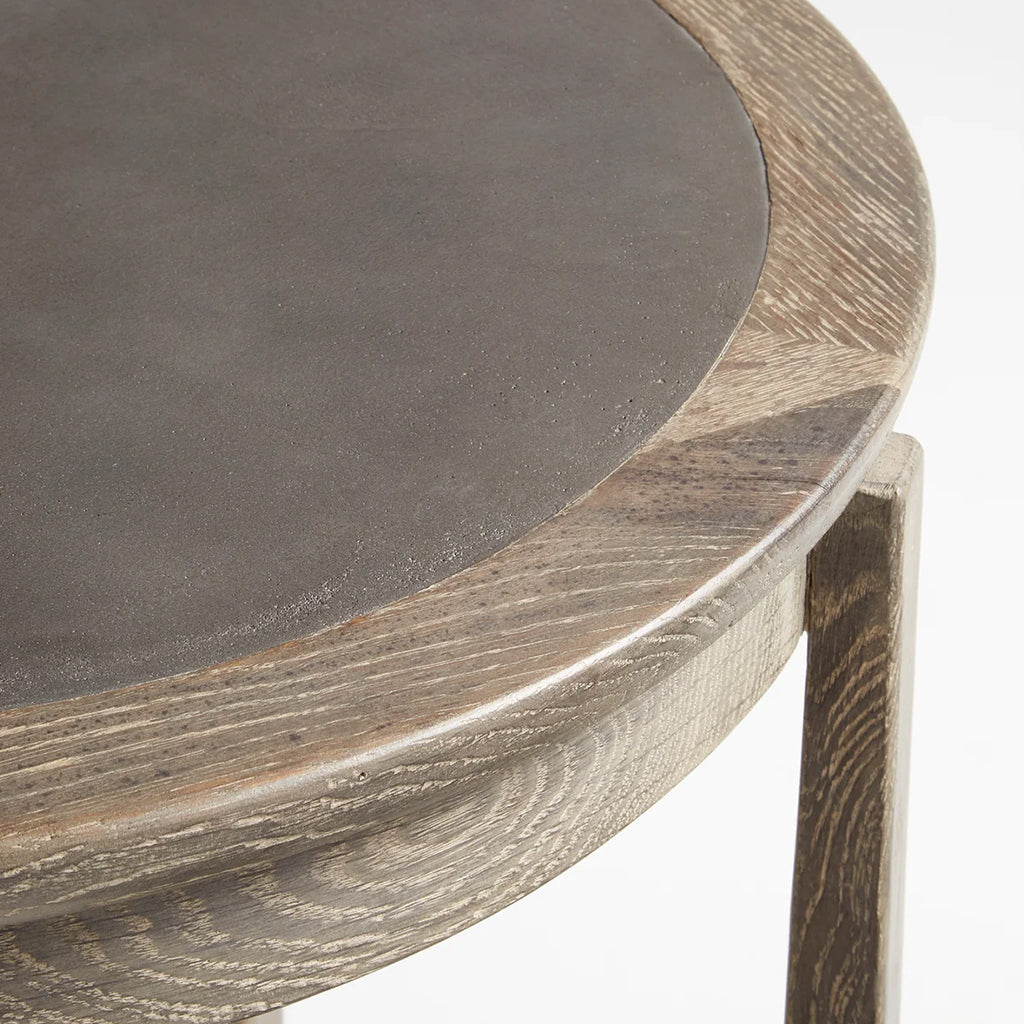 Ostia | Rustic Charm Oak Round End Table, Granite Top, 10507