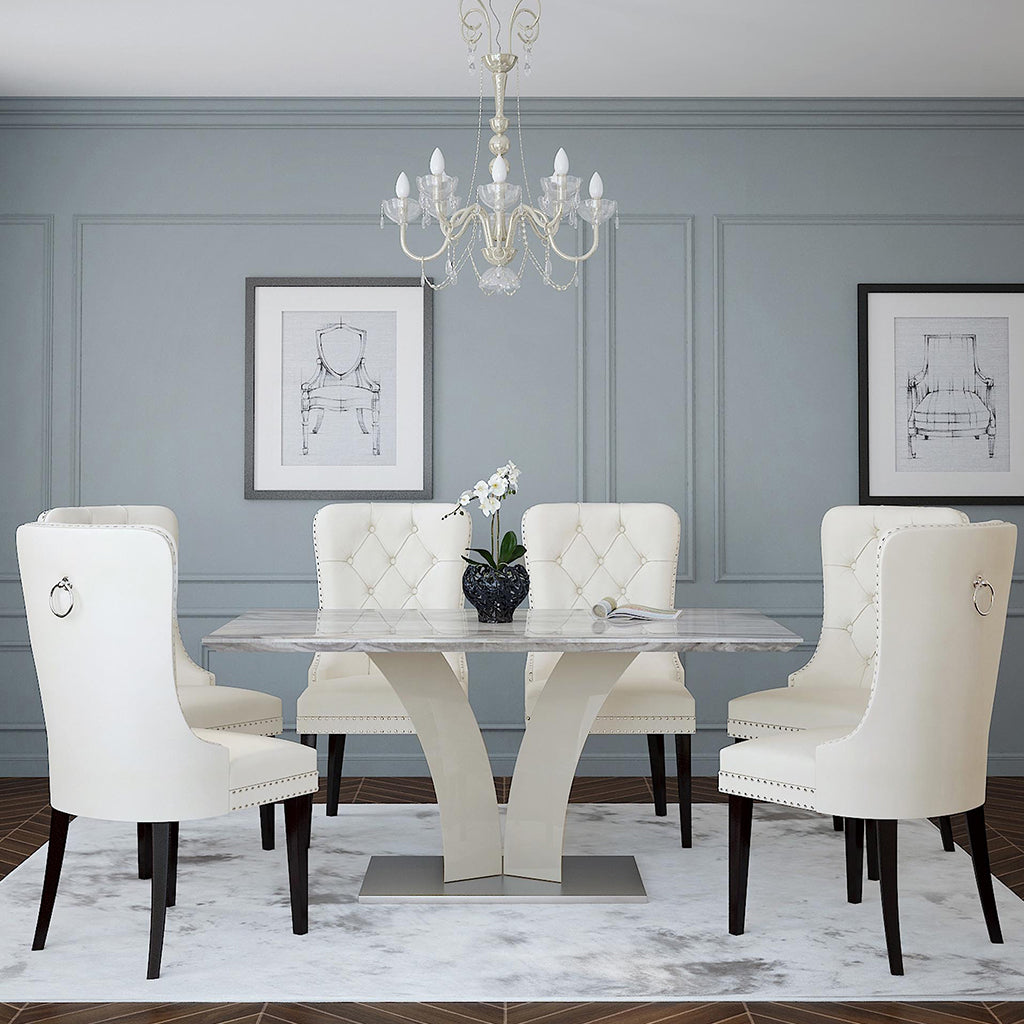 Napoli | Faux Marble Dining Table For 6, MDF & Stainless Steel Base, 201-545GY