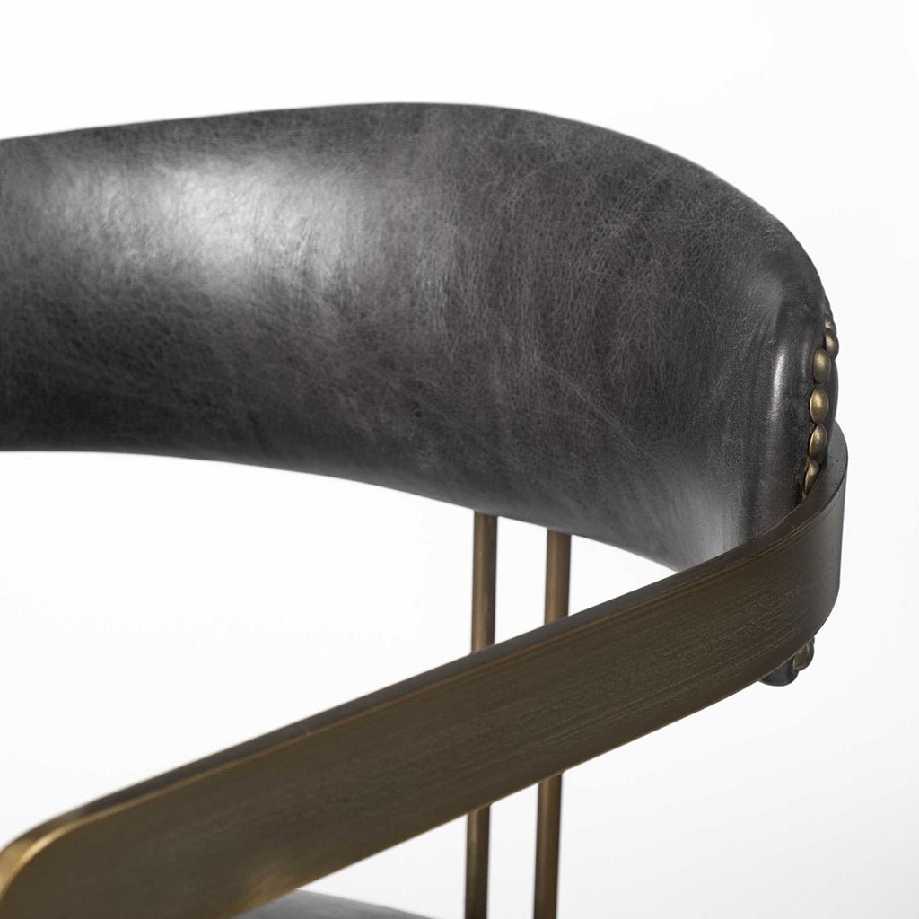 Black Leather Seat With Gold Iron Frame Dining Chair