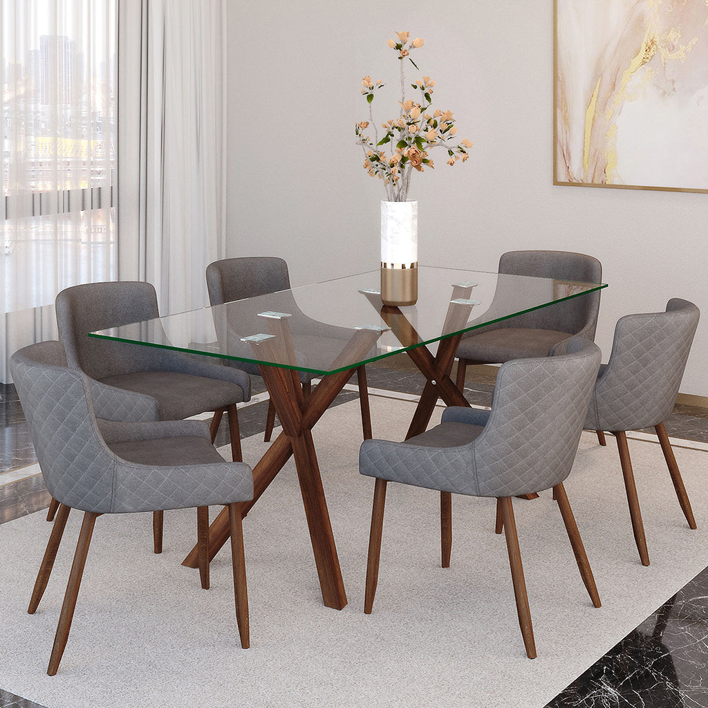 Stark | Glass Metal Modern Dining Table, 6 Seater, 201-535WAL