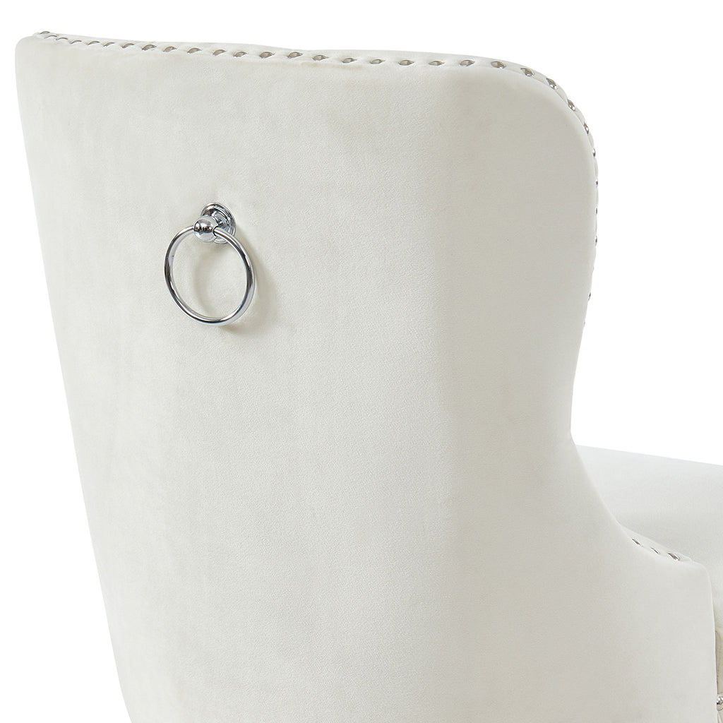 Rizzo | Comfortable Ivory Velvet Dining Chairs, Set of 2, Rubberwood Legs, 202-080IV