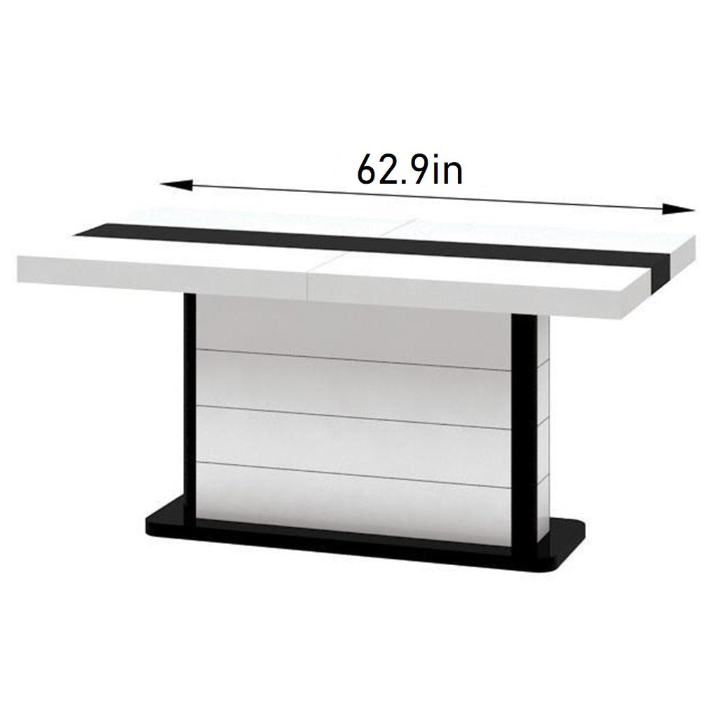 Pianosa 100 inch Double Leaf Extension Dining Table, Rectangular, MDF, HU0007 Brand: Maxima House, Size: 62.9 (82- 102)inW x 35inD x 29.5inH, Weight: 174.2lb, Shape: Rectangular, Material: MDF, Seating Capacity: Seats 8-10 people, Color: Black & White
