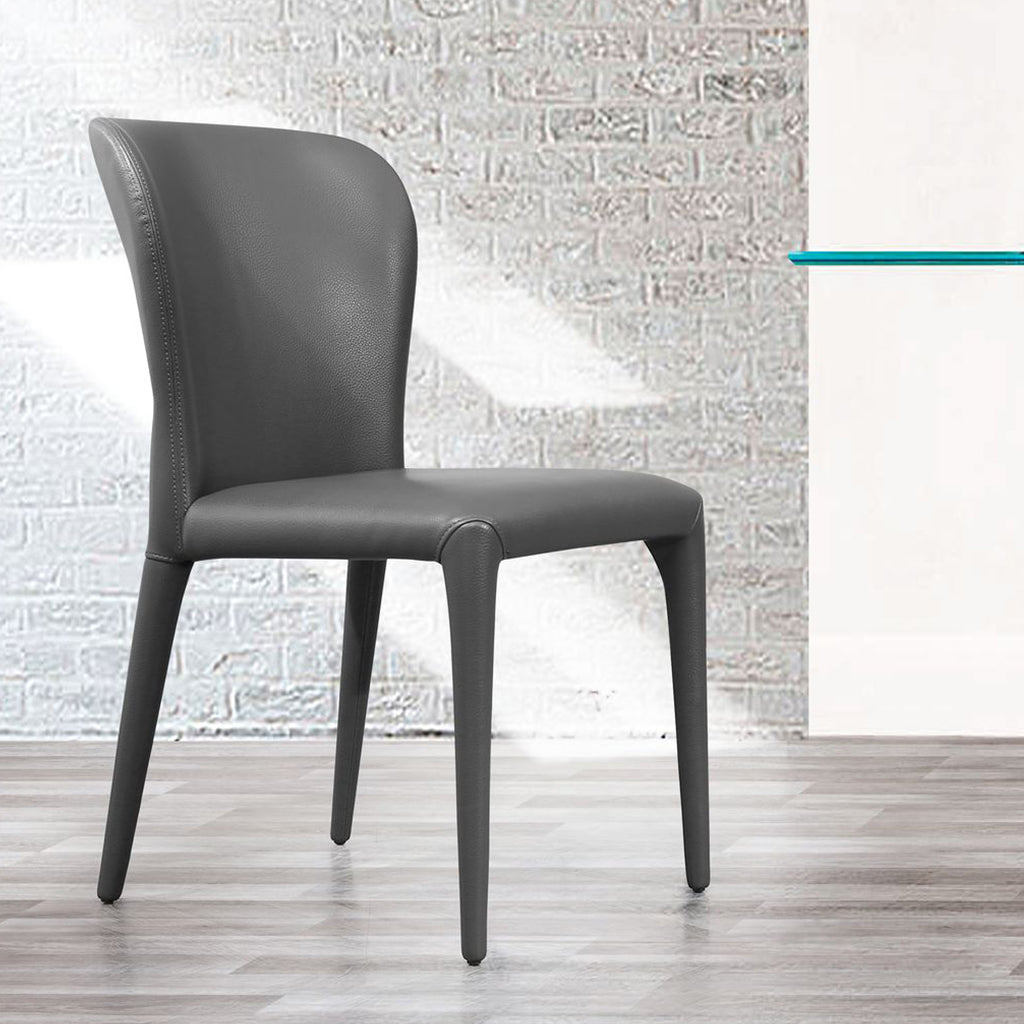 Hazel Dining Chair, Set of 2, Gray, Faux Leather, DC1455-GRY Brand: Whiteline Modern Living Size: 20inW x 24inD x 35inH, Seat Height: 18.5in/ 47cm, Weight: 13lb Material: Faux leather, Color: Gray , Assembly Required: No, Weather Resistant: No