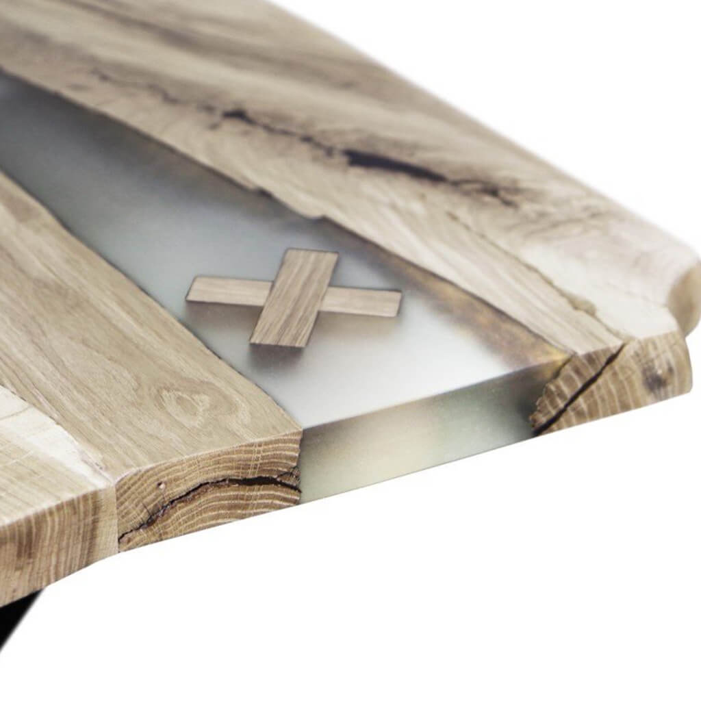 Urban 100 | Rustic Live Edge Table, Solid Oak Top With Polymer Resin, SCANDI084