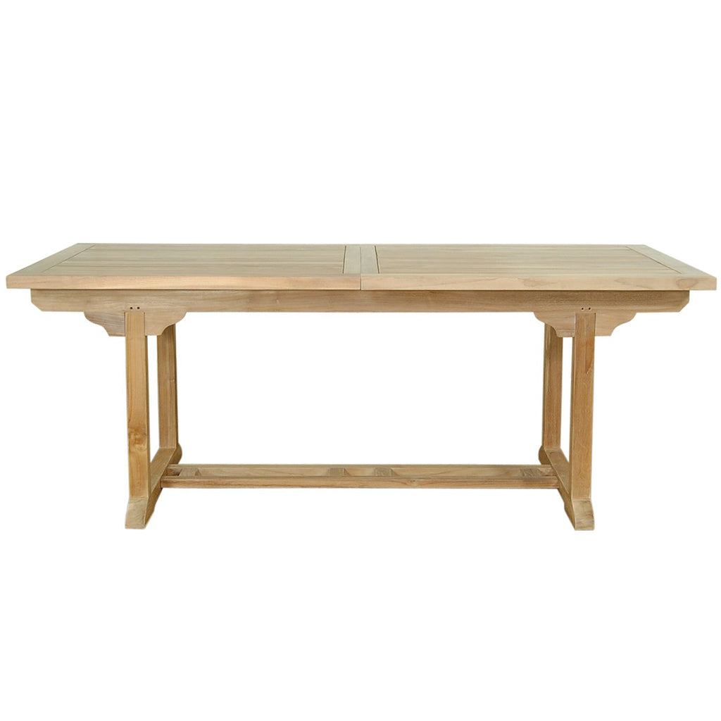 Bahama | 10-Foot Extension Outdoor Table, Rectangular, Teak Wood TBX-010R  Brand: Anderson Teak; Size: 118inW x 39inD x 29inH Weight: 185lb; Shape: Rectangular; Material: Teak Wood Seating Capacity: Seats 8-10 people; Color: Neutral teak color; light wood