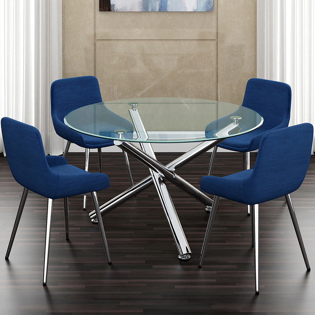 Solara II | Small Round Glass Dining Table, Chrome Metal Base, 4 Seater, 201-160-40