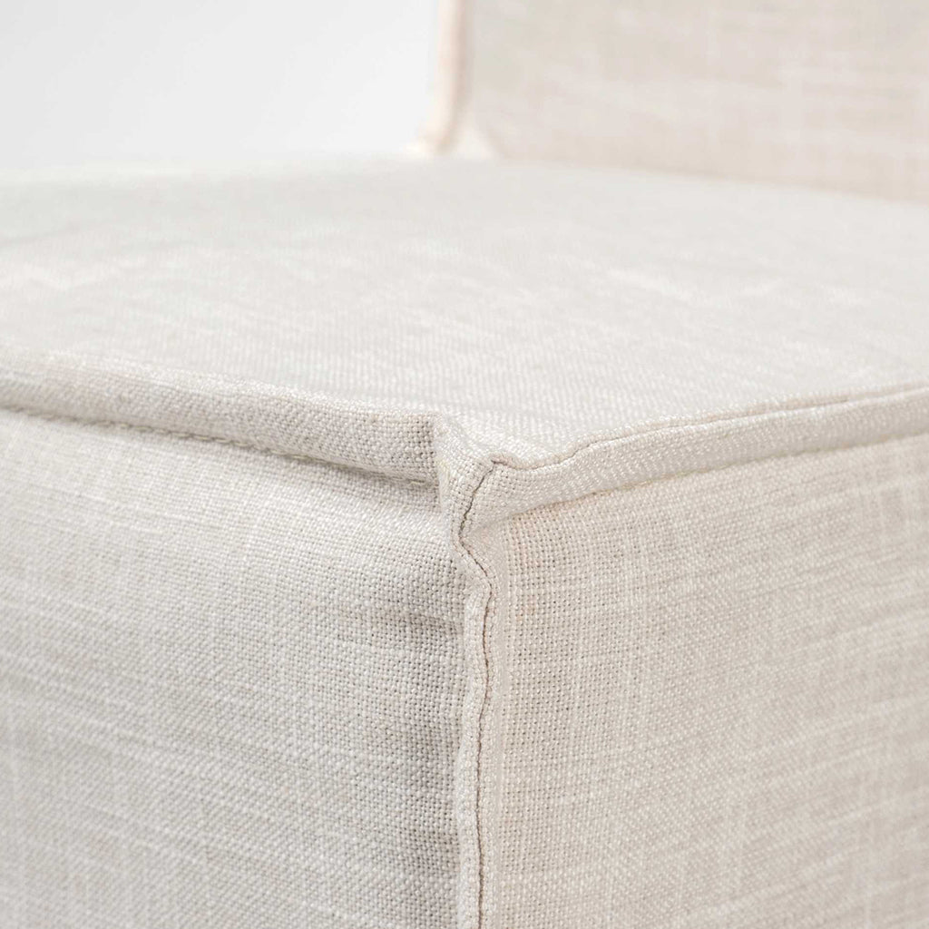 Cream Fabric Slip Cover With Brown Wooden Base Dining Chair