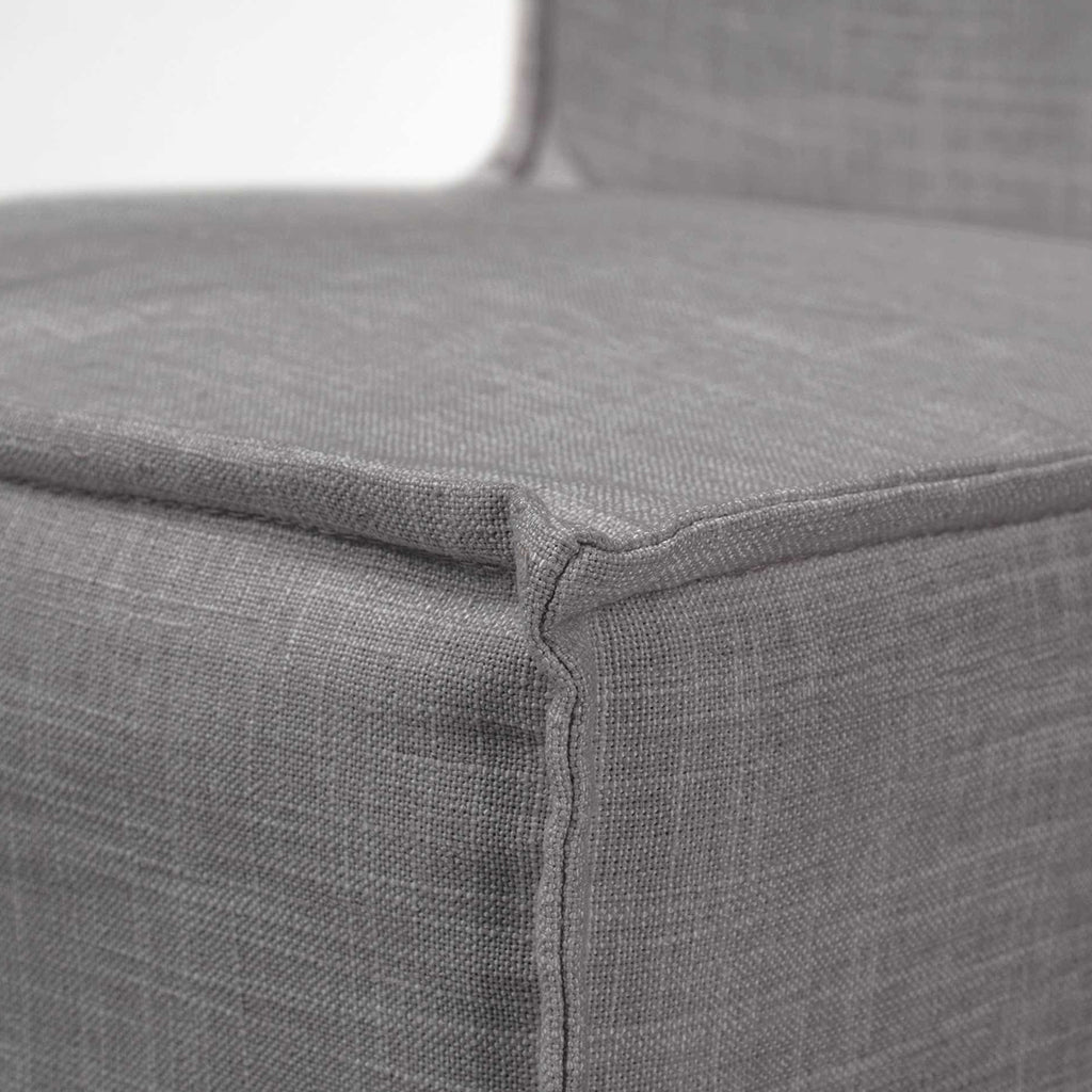 Gray Fabric Slip Cover With Brown Wooden Base Dining Chair