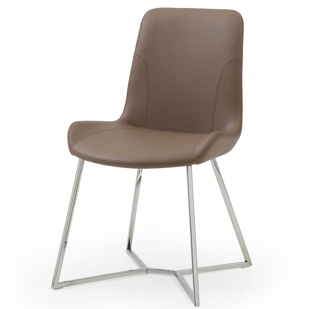 Aileen Dining Chair, Set of 2, Taupe, Faux Leather, Stainless Steel Base, DC1480-TAU Brand: Whiteline Modern Living Size: 24inW x 20inD x 34inH, Seat Height:  18in/ 46cm,  Weight: 14lb, Material: Faux leather & polished stainless steel base Color: Taupe, Legs: Grey, Assembly Required: No, Weather Resistant: No