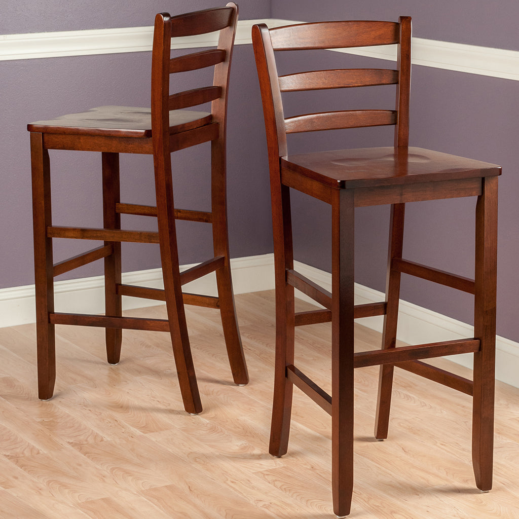 30" Bar Ladder Back Stool, Solid Walnut Wood, Set of 2