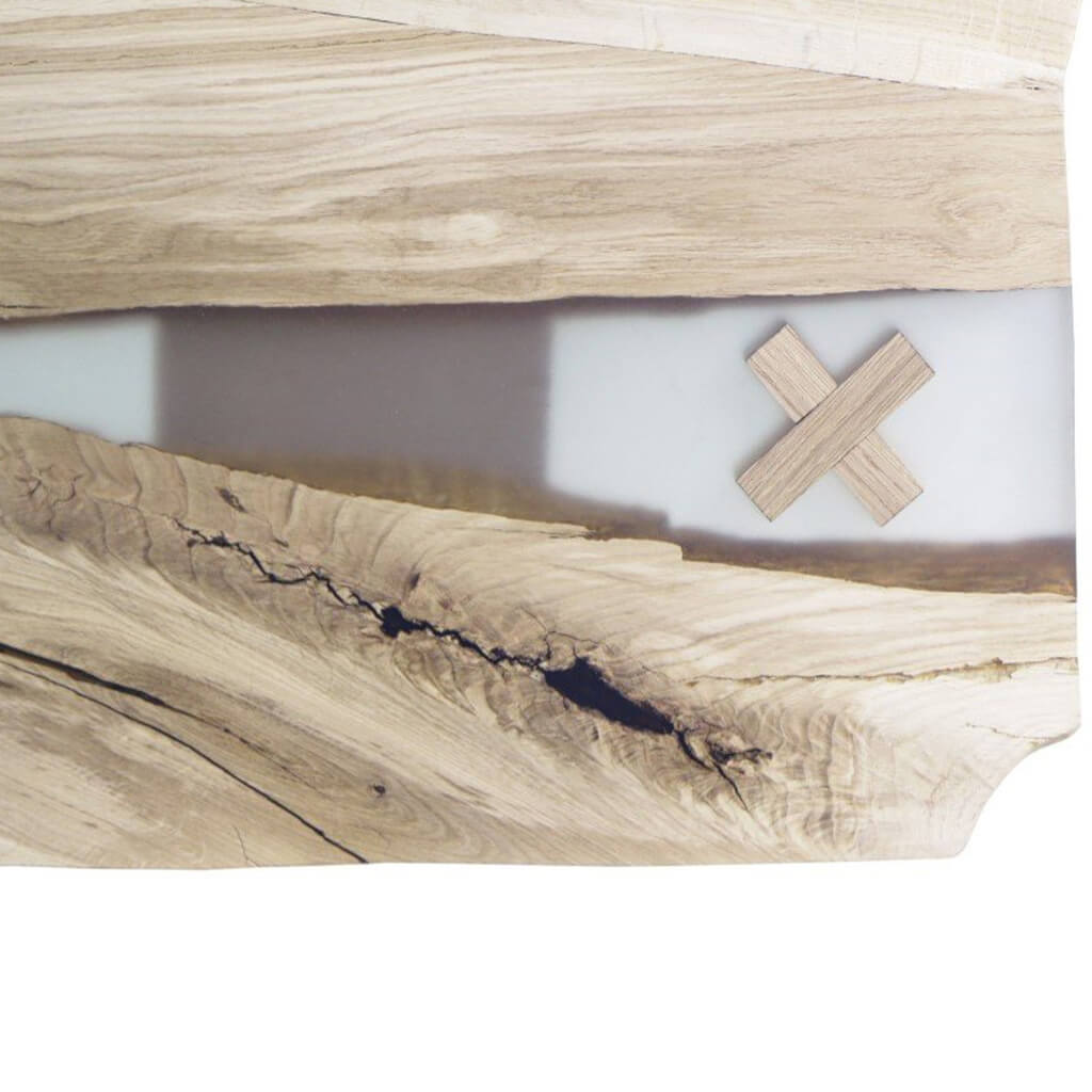 Urban 100 | Rustic Live Edge Table, Solid Oak Top With Polymer Resin, SCANDI084