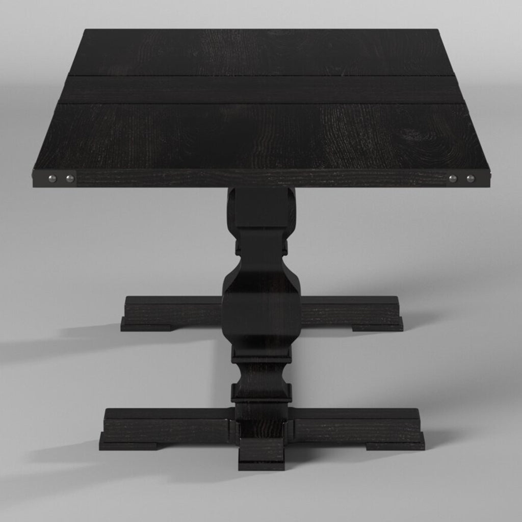 Manchester Solid Farmhouse Table, 8 Seater Table, Massive Table, Rectangular, Rubberwood, Mindi Veneer, 3868-01 Brand: Alpine Furniture; Size: 88inW x 40inD x 30inH; Weight: 175lb Shape: Rectangular; Material: Rubberwood Solis & Mindi Veneer Seating Capacity: Seats 6-8 people; Color: Vintage Black