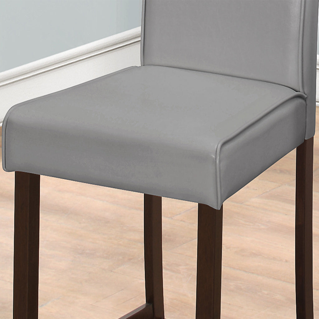 Set of 2 Dining Chairs, Gray Faux Leather, Wood & MDF Frame