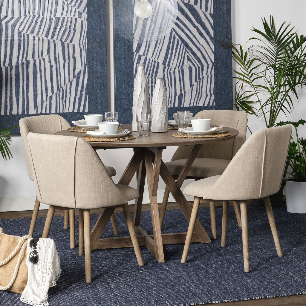 Cream Fabric Wrap With Brown Wooden Base Dining Chair
