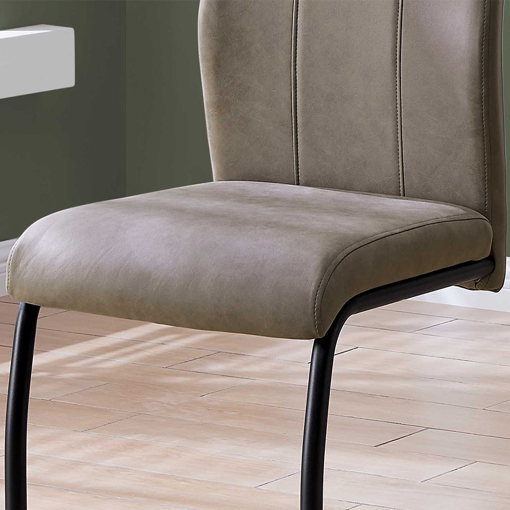 Set of 2 Dining Chairs, Taupe Fabric, Black Metal Frame
