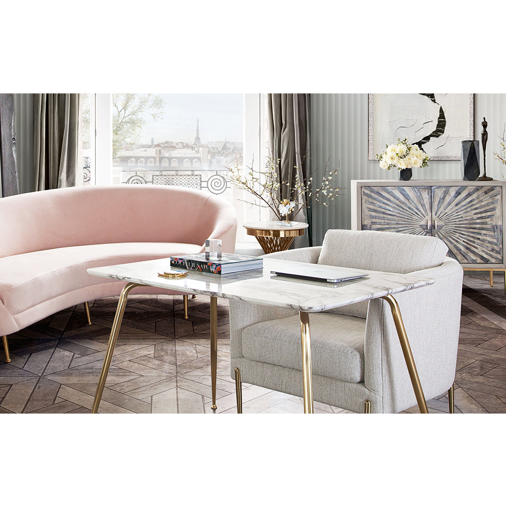 47" x 32" Chance Dining Table, Faux Marble Top, Metal Base, 4 Seater