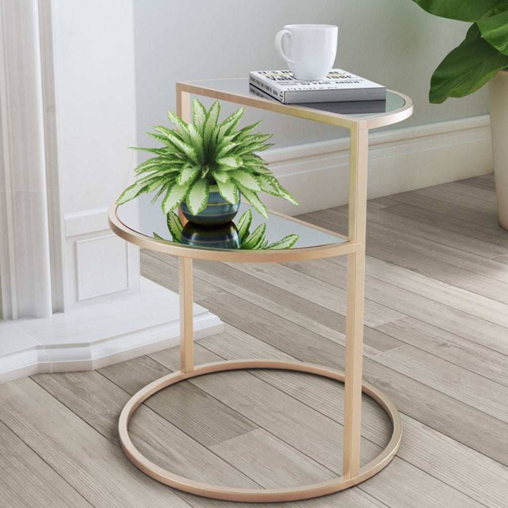 Terrace | Mirrored Glass and Gold End Table, Two Shelves, 394568