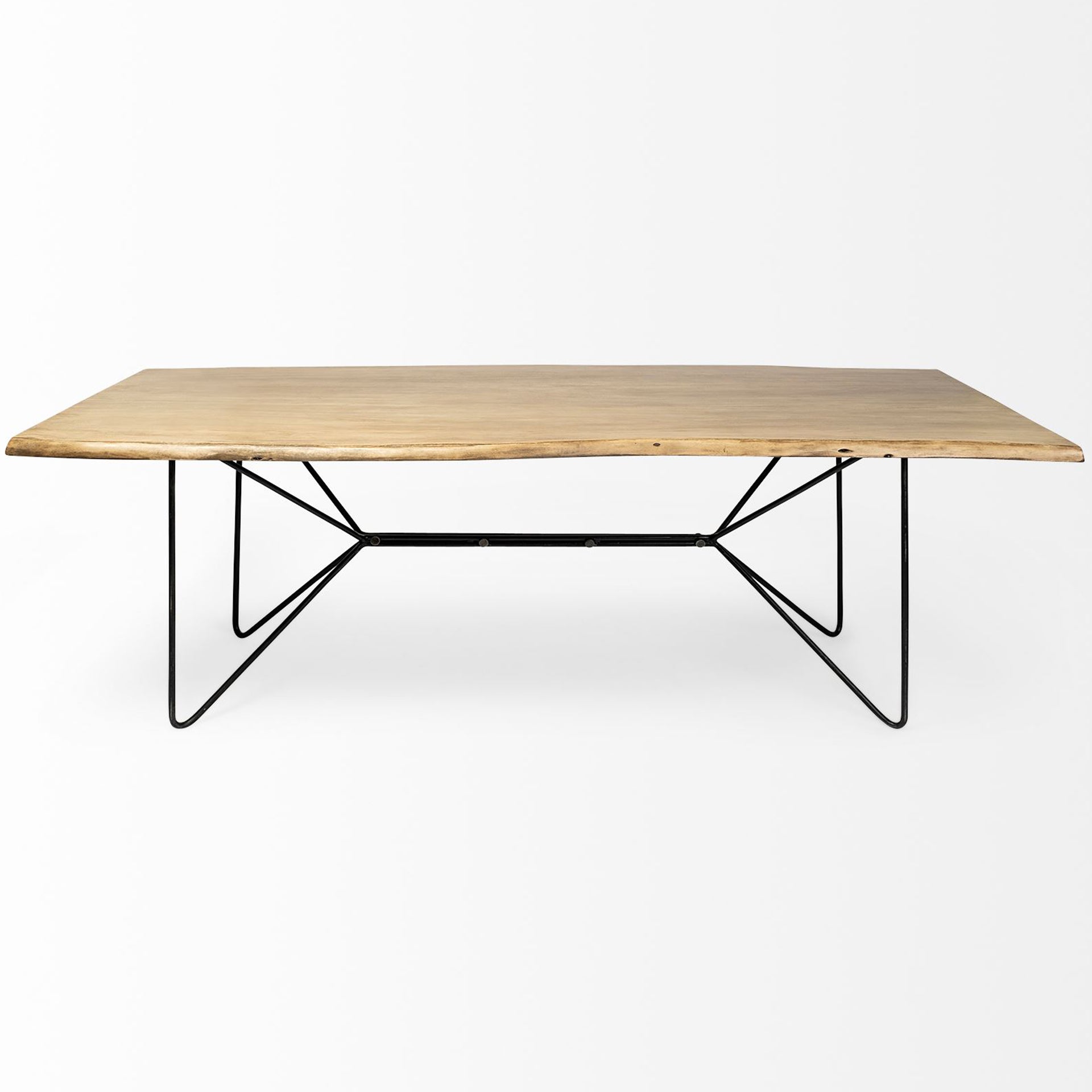 Modern Live Edge Dining Table Seats 8, Solid Acacia Wood, Metal Legs, 380476 Brand: Homeroots, Size: 80inW x 40inD x 30inH, Weight: 191.8lb, Shape: Rectangular, Material: Top: Acacia Wood, Legs: Metal, Seating Capacity: Seats 6-8 people, Color: Top: Natural Light Wood Color, Base: Black