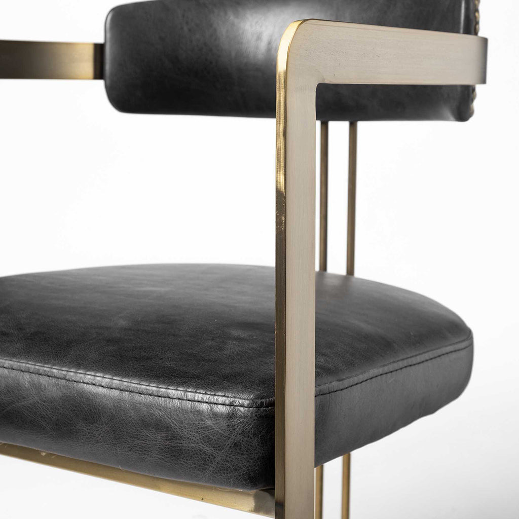Black Leather Seat With Gold Iron Frame Dining Chair