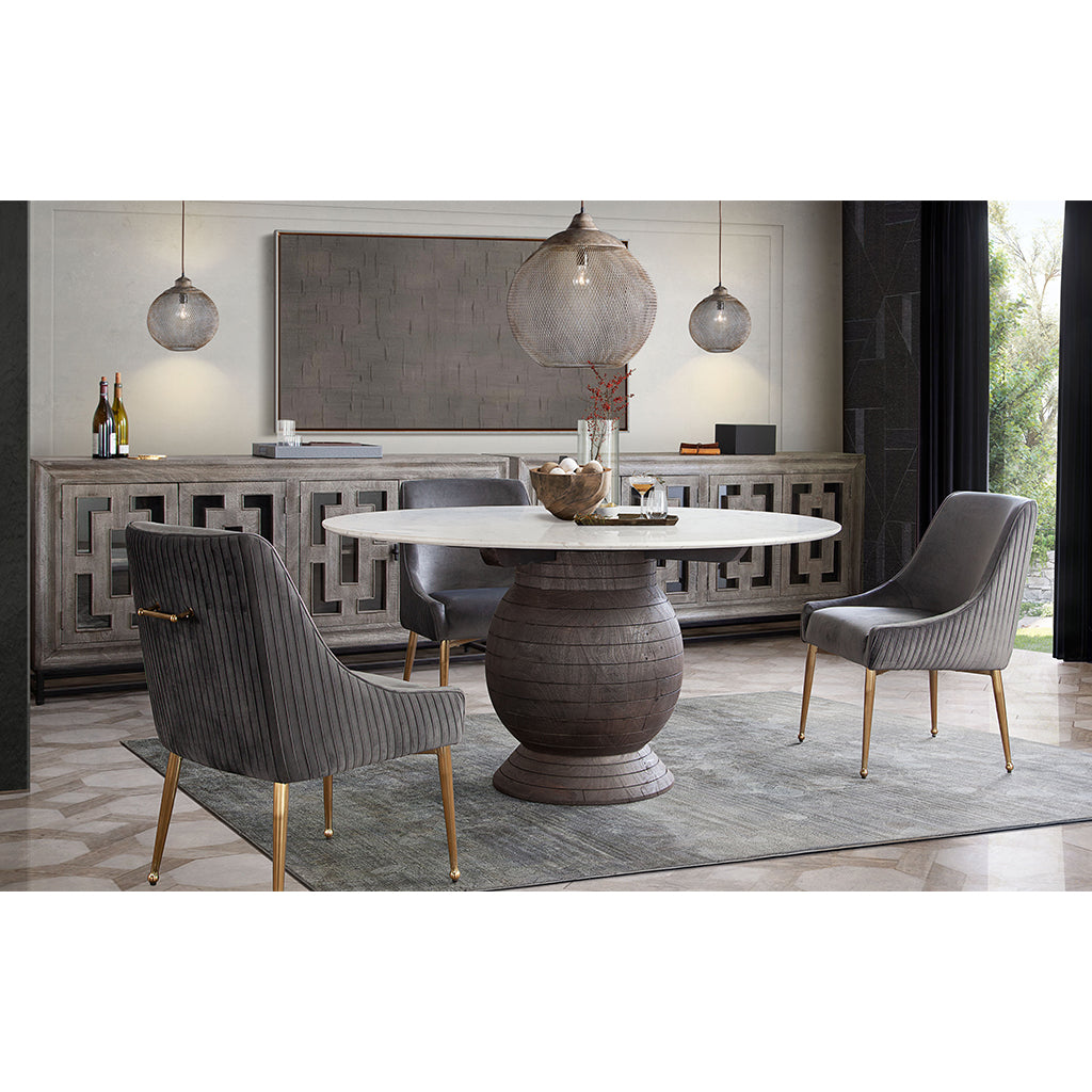 60" Ashe Dining Table, Marble Top, Acacia Wood Base, 4 Seater