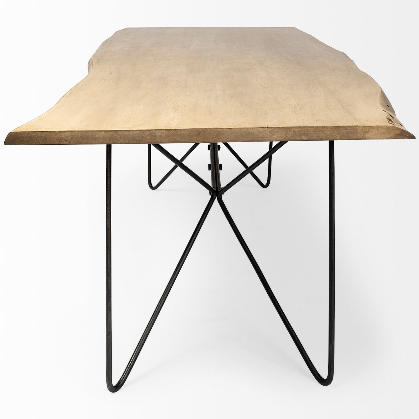Modern Live Edge Dining Table Seats 8, Solid Acacia Wood, Metal Legs, 380476 Brand: Homeroots, Size: 80inW x 40inD x 30inH, Weight: 191.8lb, Shape: Rectangular, Material: Top: Acacia Wood, Legs: Metal, Seating Capacity: Seats 6-8 people, Color: Top: Natural Light Wood Color, Base: Black