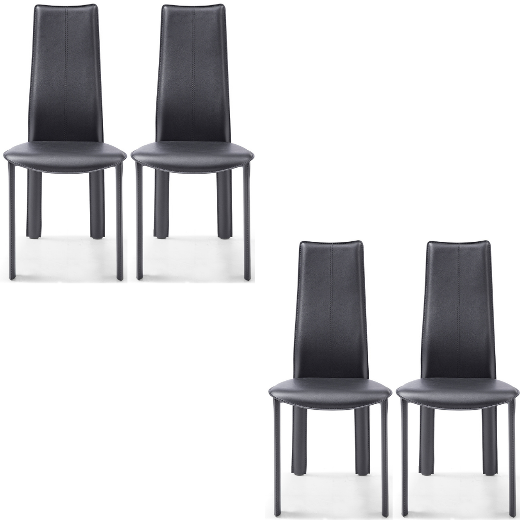 Allison Dining Chair, Set of 4, Black, Leather, Metal Legs, DC1004H-BLK Brand: Whiteline Modern Living, Size: 18inW x 23inD x 41inH Seat Height: 18in/ 46cm, Weight: 73lb, Material: Leather, Color: Black