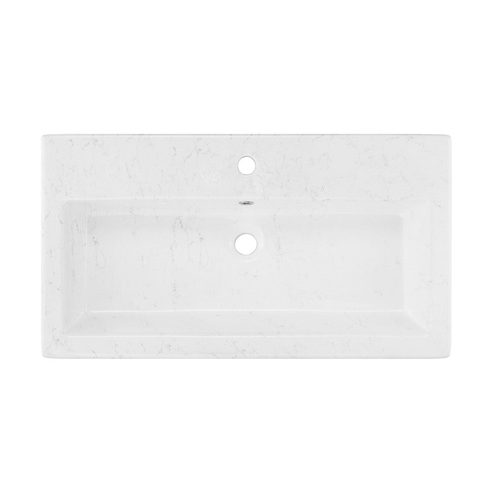 Swiss Madison Voltaire Wide Rectangle Vessel Sink in Static Marble