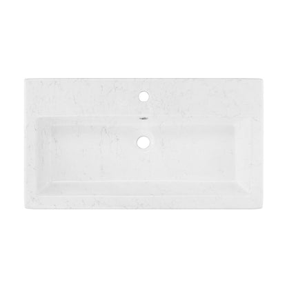 Swiss Madison Voltaire Wide Rectangle Vessel Sink in Static Marble