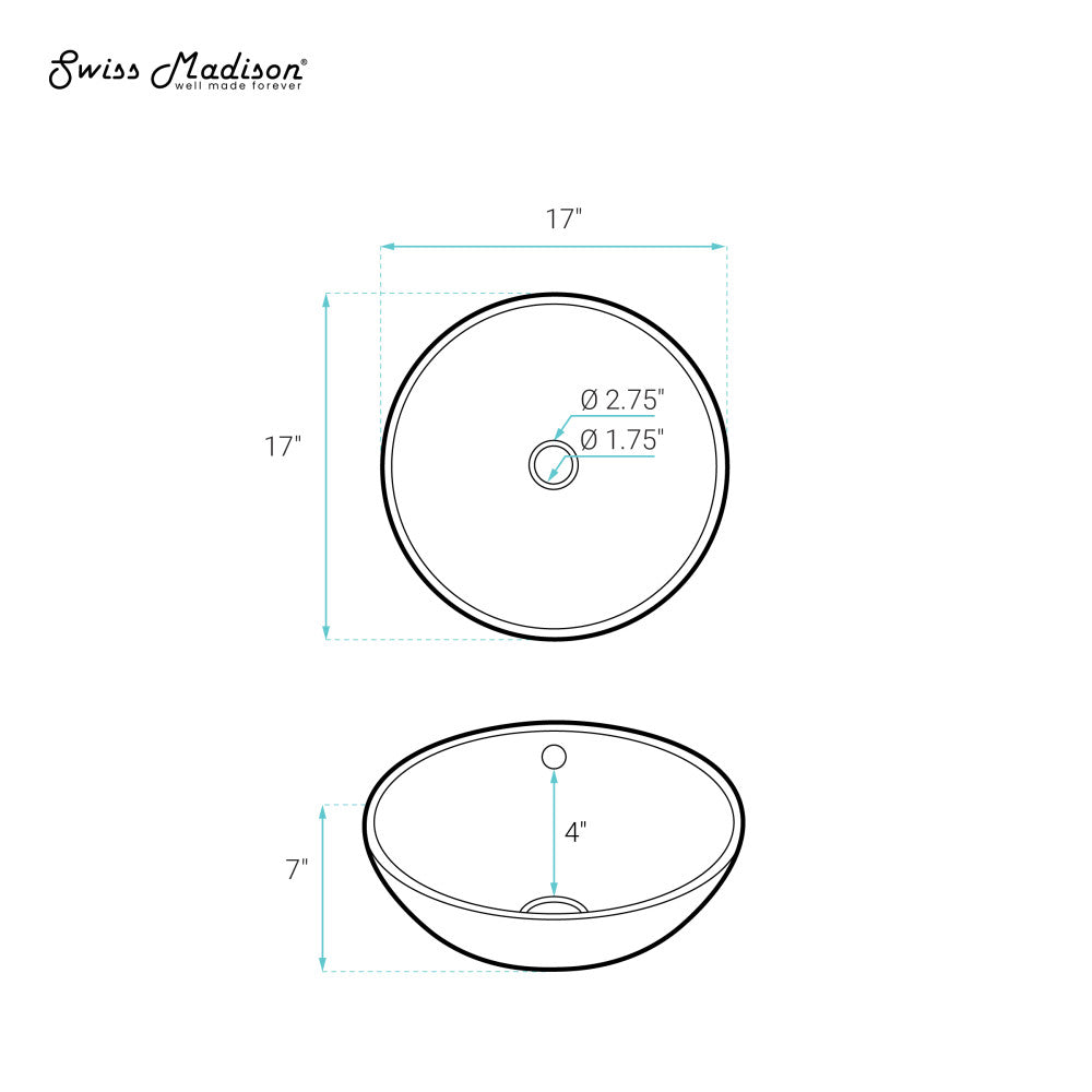 Swiss Madison Sublime 17” Round Vessel Sink in Matte White