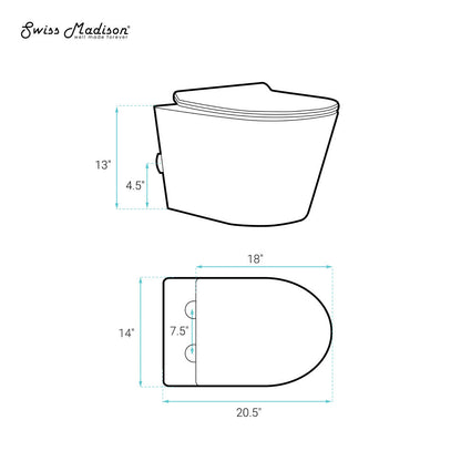 Swiss Madison Calice Wall-Hung Toilet Bundle 0.8/1.6 GPF Dual Flush in Glossy White with White Flush Plate