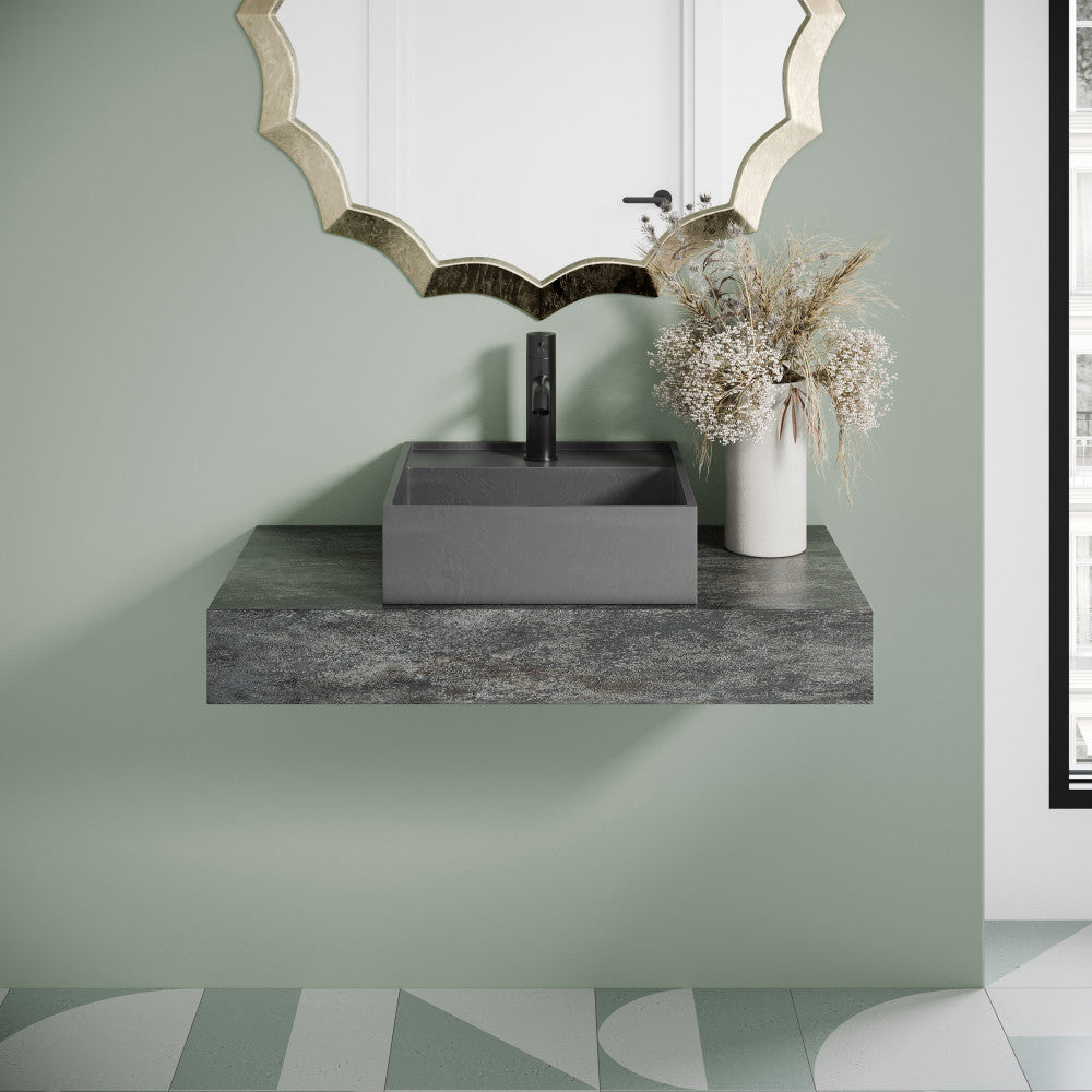 Swiss Madison Lisse 16" Square Concrete Vessel Bathroom Sink in Dark Grey