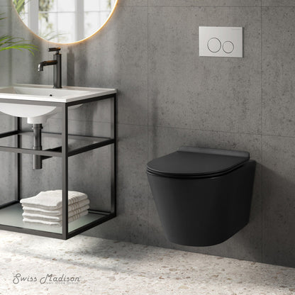 Swiss Madison Calice Wall-Hung Round Toilet Bowl in Matte Black