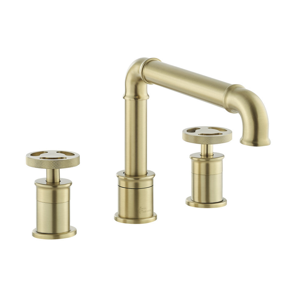 Swiss Madison Avallon 8 in. Widespread, 2-Handle Wheel, Bathroom Faucet in Brushed Gold