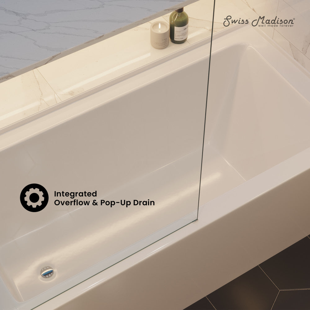 Swiss Madison Voltaire 60 x 30 Skirted Left Drain Soaking Apron Bathtub in Glossy White with Integrated Overflow, Drain Included