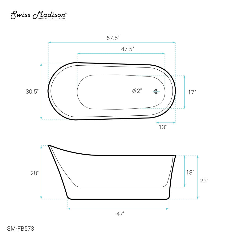 Swiss Madison Sublime 67" Single Slipper Freestanding Bathtub
